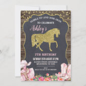 Invitation Parties scintillant d'or Cheval selle up Anniversa (Devant)