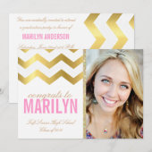 Invitation Parties scintillant d'or Chevron Photo Graduation  (Devant / Derrière)