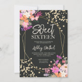 Invitation Parties scintillant d'or chic aquarelle florale ph (Devant)