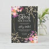 Invitation Parties scintillant d'or chic aquarelle florale ph (Debout devant)