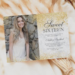 Invitation Parties scintillant d'or chic en marbre blanc phot<br><div class="desc">Une simple parties scintillant d'or moderne scintille élégamment sur l'invitation de fête d'anniversaire de Sweet sixteen en marbre blanc,  ajoutez votre photo.</div>