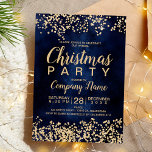 Invitation Parties scintillant d'or chic marine entreprise No<br><div class="desc">Elégante couleur marine bleu aquarelle avec une parties scintillant d'or imitation entreprise de Noël invitation et parties scintillant d'or chic confetti. Une invitation simple et chic.</div>