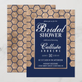 Invitation Parties scintillant d'or Chic Navy Hexagon Fête de (Devant / Derrière)