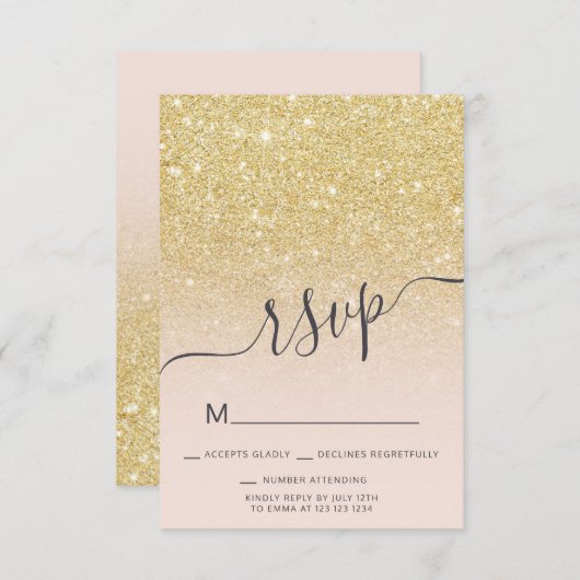 Invitation Parties scintillant d'or chic ombre RSVP blush ros (Devant / Derrière)