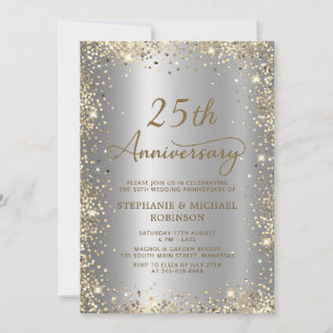 Invitation Parties scintillant d'or chic Silver 25e anniversa