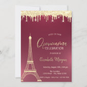 Invitation Parties scintillant d'or chute tour Eiffel Quincea (Devant)