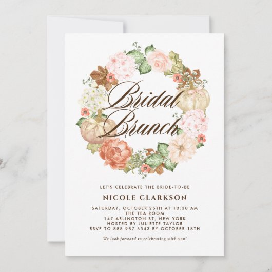 Invitation Parties scintillant d'or Citrouilles Wreath Automn (Devant)