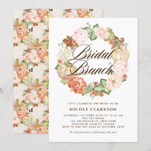 Invitation Parties scintillant d'or Citrouilles Wreath Automn