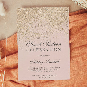 Invitation parties scintillant d'or clair éclat sweet sixteen