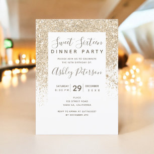 Invitation parties scintillant d'or clair typographie blanc g