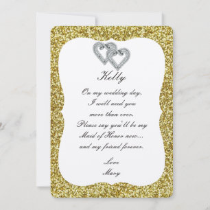 Invitation Parties scintillant D'Or Coeurs De Diamant Maid Of