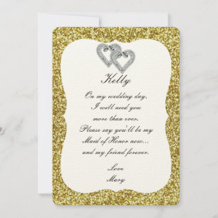 Invitation Parties scintillant D'Or Coeurs De Diamant Maid Of