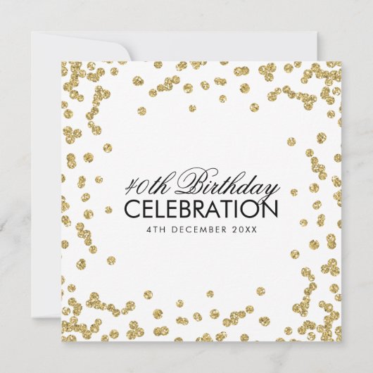Invitation Parties scintillant d'or Confetti 40e anniversaire (Dos)