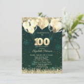 Invitation Parties scintillant d'or Confetti Balloons Vert 10 (Debout devant)