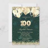 Invitation Parties scintillant d'or Confetti Balloons Vert 10 (Devant)