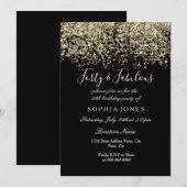 Invitation Parties scintillant d'or Confetti Black fête de 40 (Devant / Derrière)