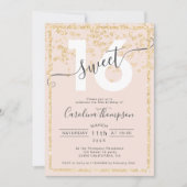 Invitation parties scintillant d'or confetti blush Sweet 16 p (Devant)