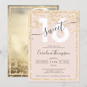 Invitation parties scintillant d'or confetti blush Sweet 16 p