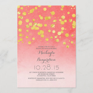 Invitation parties scintillant d'or confetti corail rose nupt