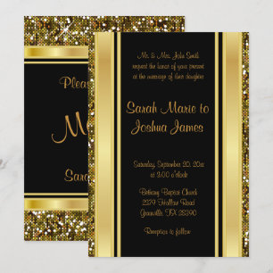 Invitation Parties scintillant d'or Confetti et Black Eleganc