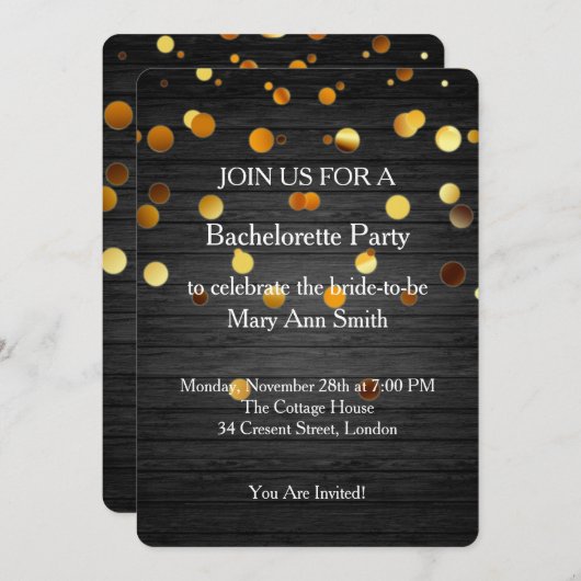 Invitation Parties scintillant d'or Confetti étincelles Bache (Devant / Derrière)