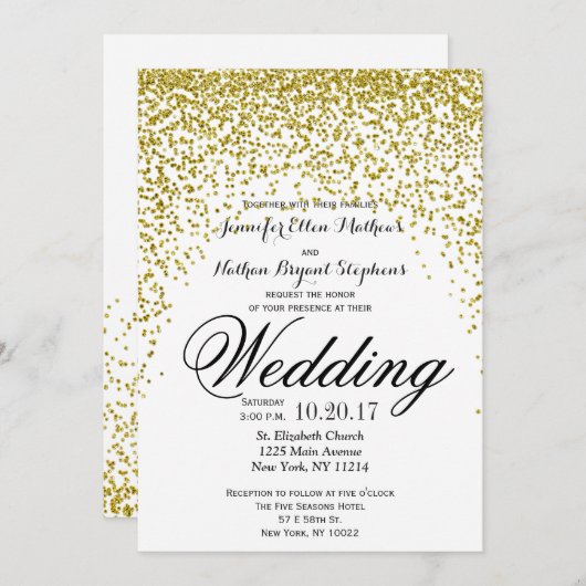 Invitation Parties scintillant d'or Confetti Mariage Invitati (Devant / Derrière)
