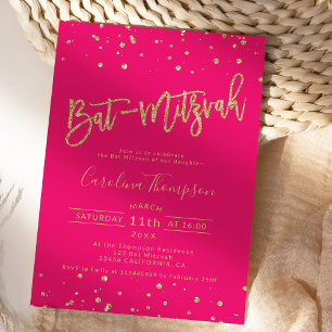 Invitation Parties scintillant d'or confetti neon rose Bat mi