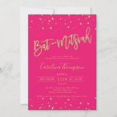 Invitation Parties scintillant d'or confetti neon rose Bat mi (Devant)