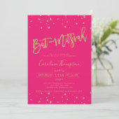 Invitation Parties scintillant d'or confetti neon rose Bat mi (Debout devant)