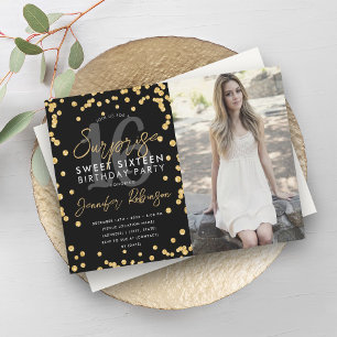 Invitation Parties scintillant d'or Confetti Photo Surprise S