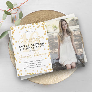 Invitation Parties scintillant d'or Confetti Photo Surprise S