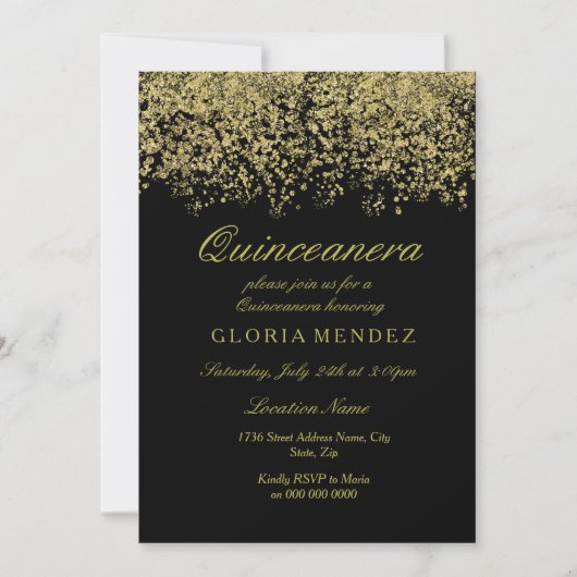 Invitation Parties scintillant d'or Confetti Quinceanera Invi (Devant)