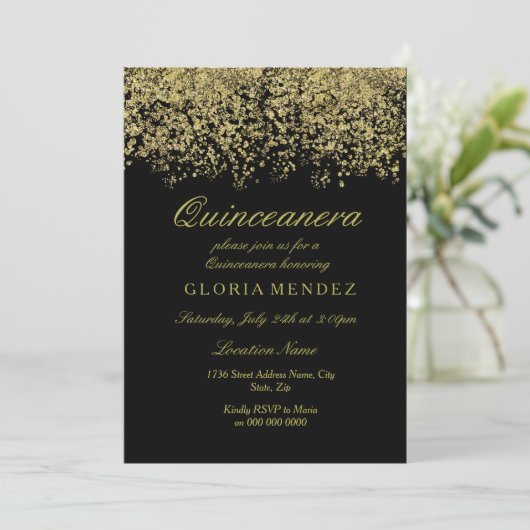 Invitation Parties scintillant d'or Confetti Quinceanera Invi (Debout devant)