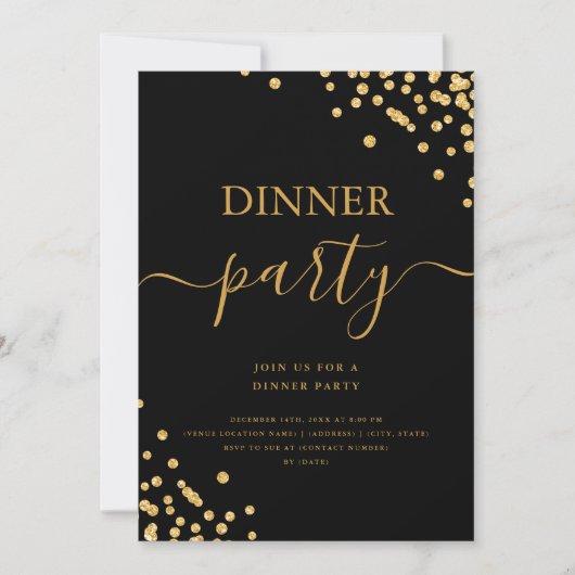 Invitation Parties scintillant d'or Confetti Script Diner par (Devant)