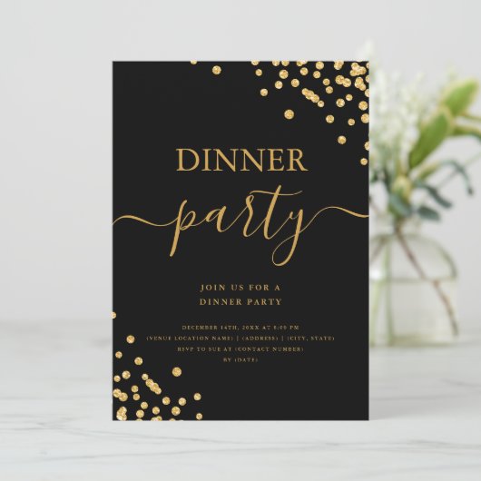 Invitation Parties scintillant d'or Confetti Script Diner par (Debout devant)