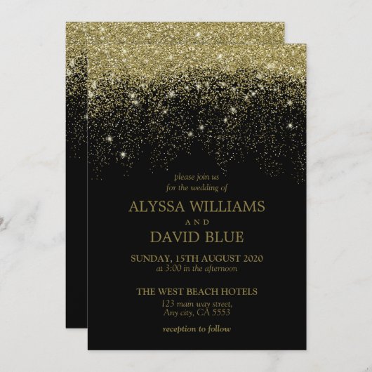 Invitation Parties scintillant d'or Confetti Sparkle Mariage  (Devant / Derrière)
