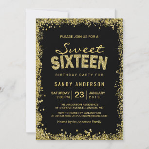 Invitation Parties scintillant d'or Confetti   Sweet 16 Seize