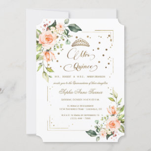 Invitation Parties scintillant d'or Coral Floral Mis Quince Q