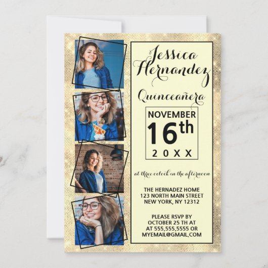 Invitation Parties scintillant d'or Corners Photo Quinceañera