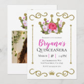 Invitation Parties scintillant d'or Couronne Florale Photo Qu (Devant / Derrière)