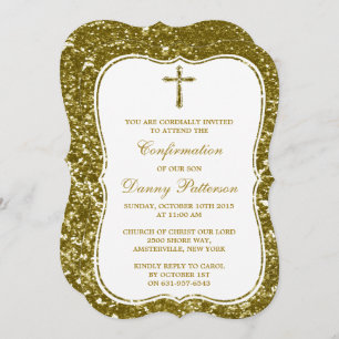 Invitation Parties scintillant D'Or Croix Sainte Communion Ou