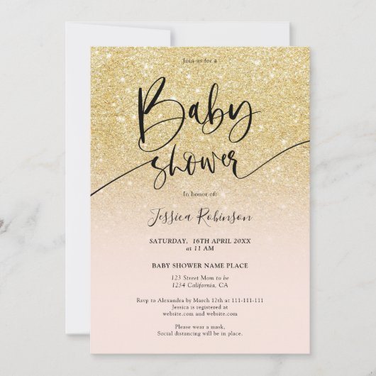 Invitation Parties scintillant d'or croustillant baby shower  (Devant)