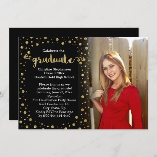 Invitation Parties scintillant d'or Cute Faux Confetti Diplôm (Devant / Derrière)