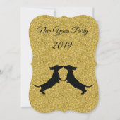 Invitation Parties scintillant d'or Dachshund Nouvel An Invit (Devant)
