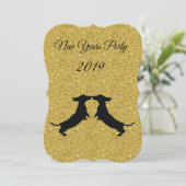 Invitation Parties scintillant d'or Dachshund Nouvel An Invit (Debout devant)