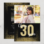 Invitation parties scintillant d'or de 30 ans photo anniversa (Devant / Derrière)