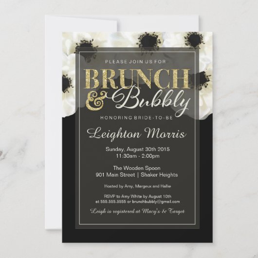 Invitation Parties scintillant d'or de Brunch & Bubbly Douche (Devant)