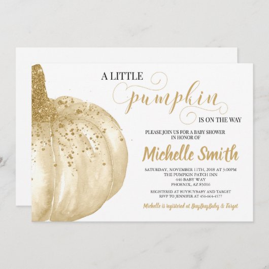 Invitation Parties scintillant d'or de citrouille Fall Boho B (Devant / Derrière)