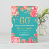 Invitation Parties scintillant d'or de la florale rouge du 60 (Debout devant)