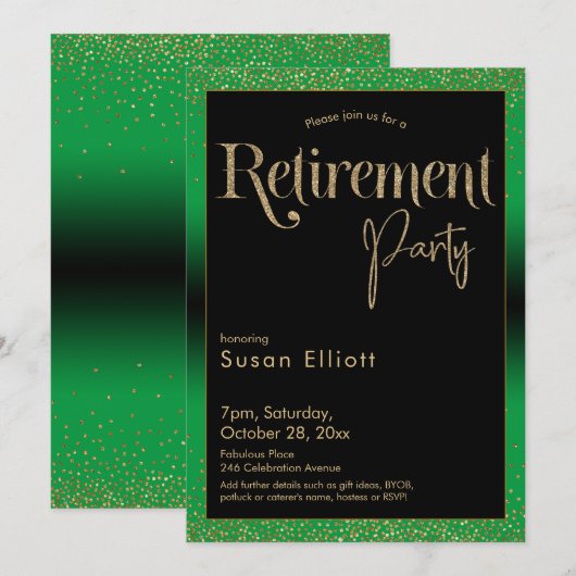 Invitation Parties scintillant d'or de la partie de retraite  (Devant / Derrière)